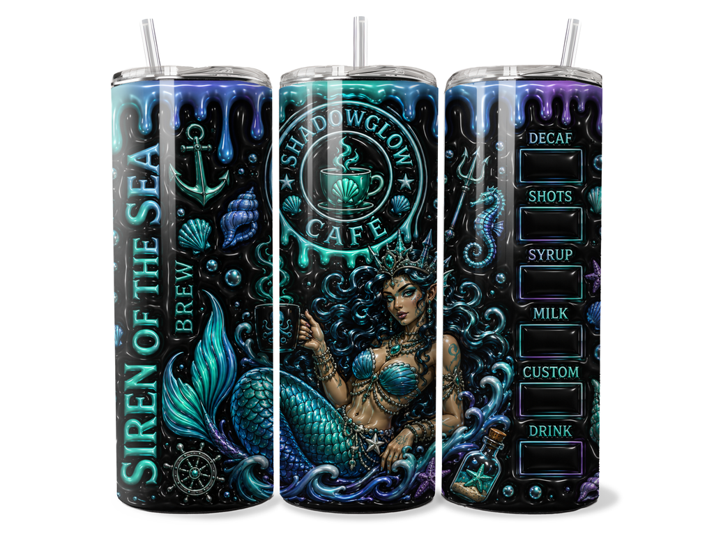 Shadow Glow Café: Siren of the Sea – Digital Tumbler Wrap PNG