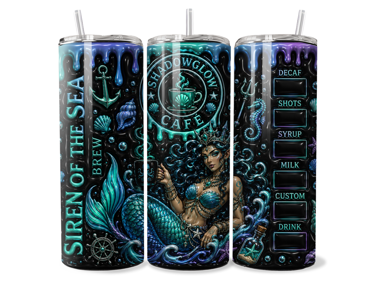 Shadow Glow Café: Siren of the Sea – Digital Tumbler Wrap PNG