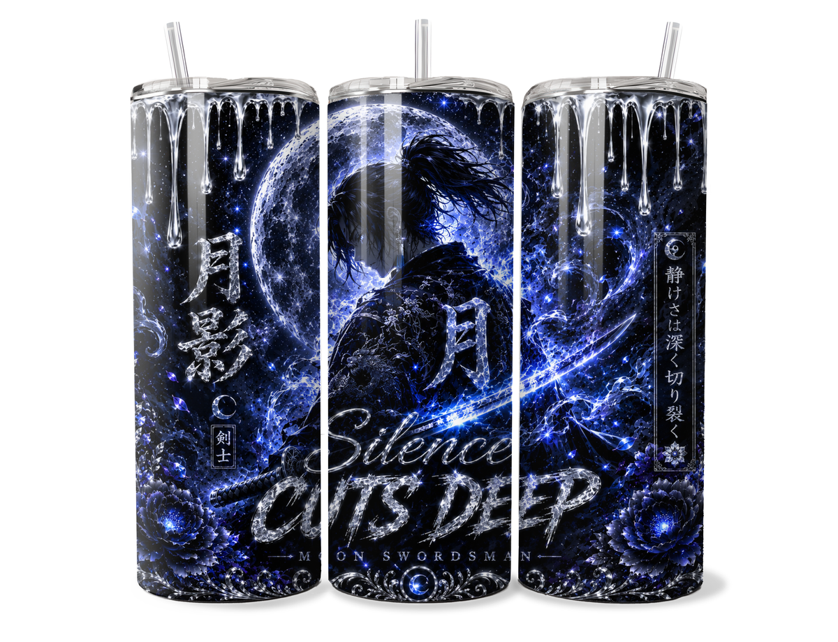 Silent Moon Swordsman – Blue Samurai Digital Tumbler Wrap PNG