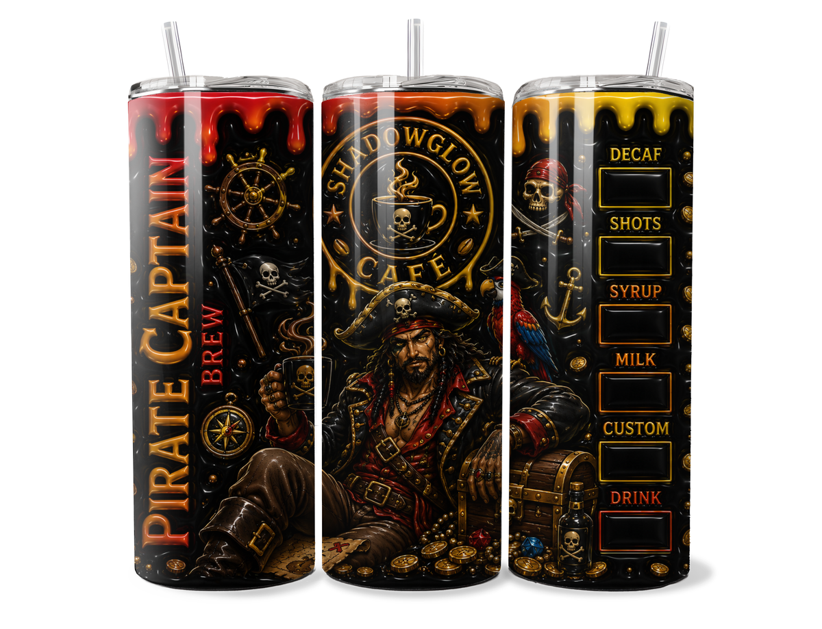 ShadowGlow Café: Pirate Captain – Digital Tumbler Wrap PNG