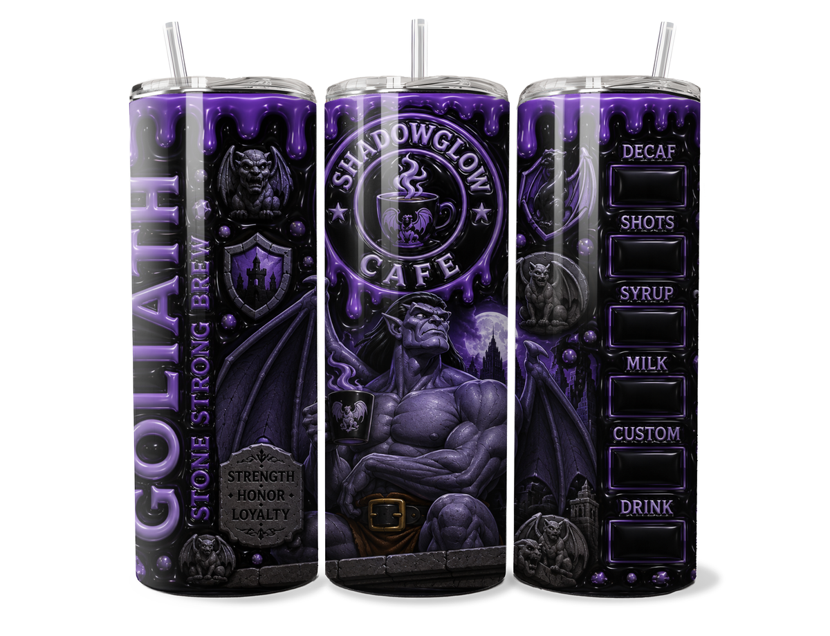 ShadowGlow Café: Goliath – Gothic Gargoyle Digital Tumbler Wrap PNG