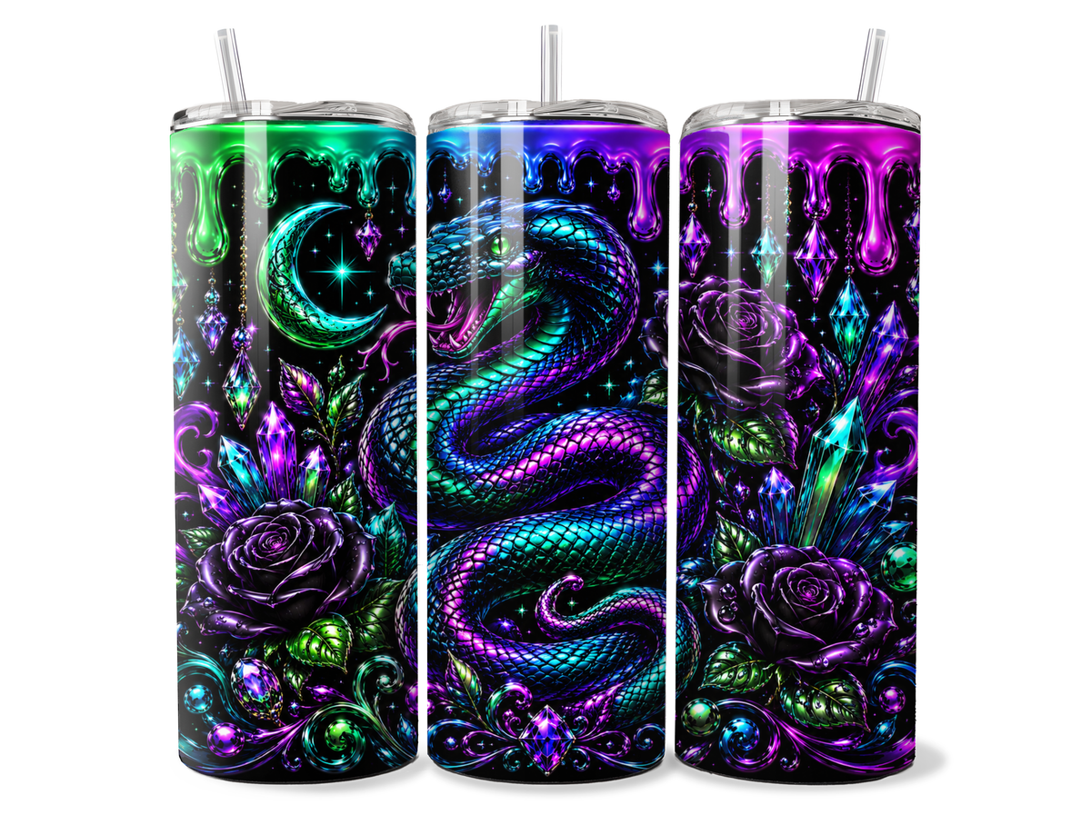 Serpent Moon – Neon Celestial Snake Digital Tumbler Wrap