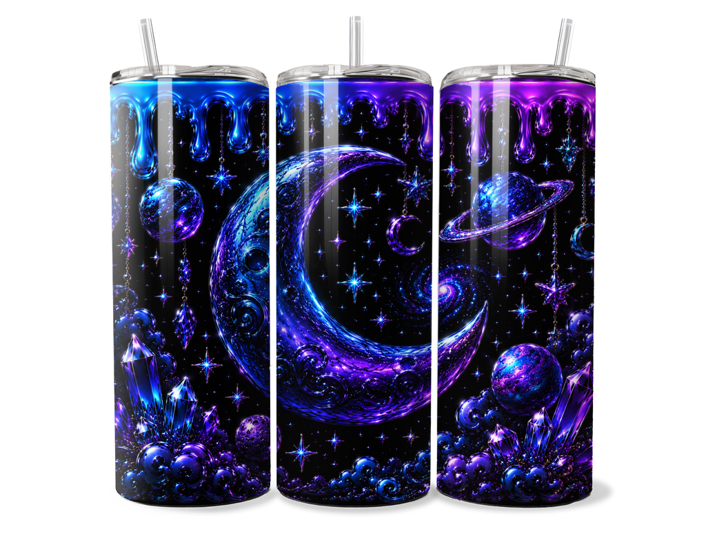 Galaxy Moon – Purple & Blue Celestial Tumbler Wrap PNG