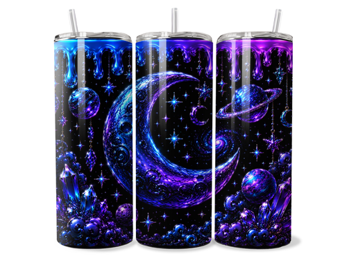 Galaxy Moon – Purple & Blue Celestial Tumbler Wrap PNG