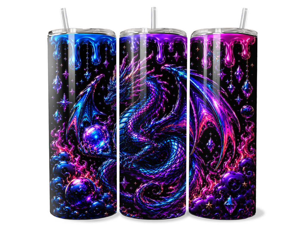 Celestial Dragonfire Tumbler Wrap PNG | Purple Blue Dragon, Crystal & Galaxy Sublimation Design