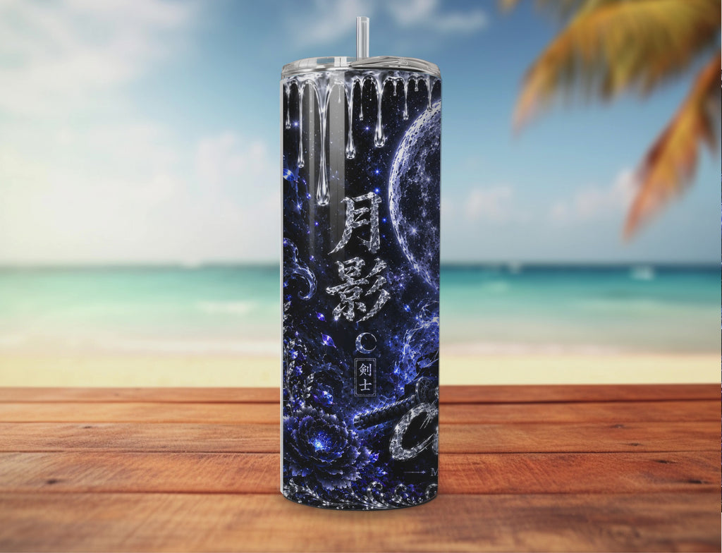 Silent Moon Swordsman – Blue Samurai Digital Tumbler Wrap PNG