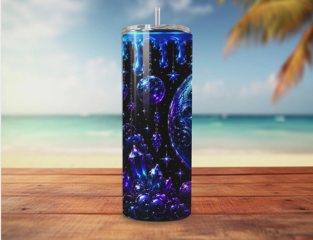 Galaxy Moon – Purple & Blue Celestial Tumbler Wrap PNG