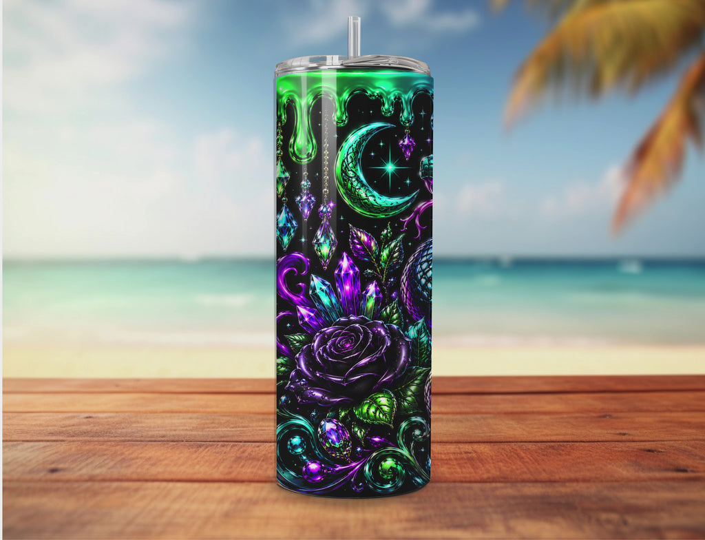 Serpent Moon – Neon Celestial Snake Digital Tumbler Wrap