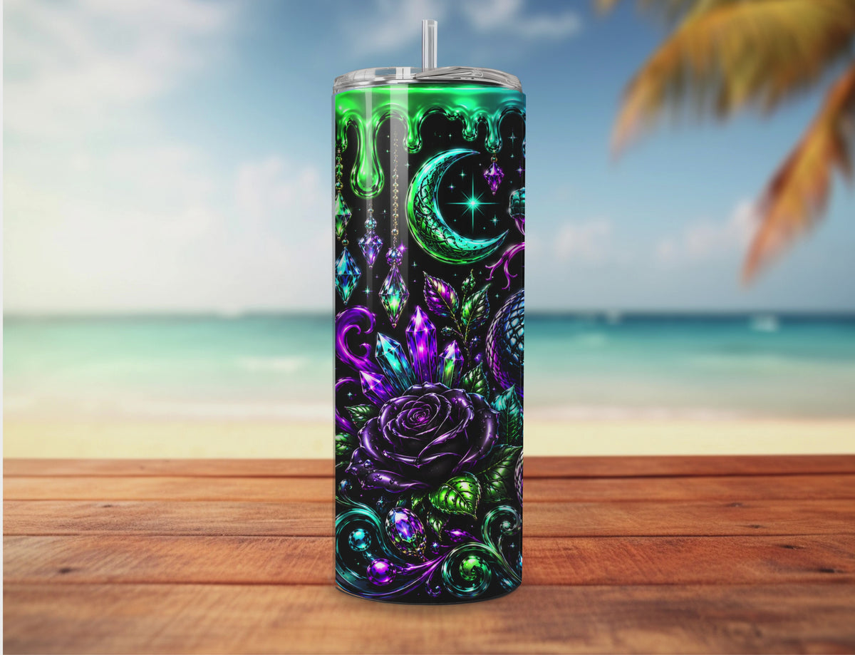 Serpent Moon – Neon Celestial Snake Digital Tumbler Wrap