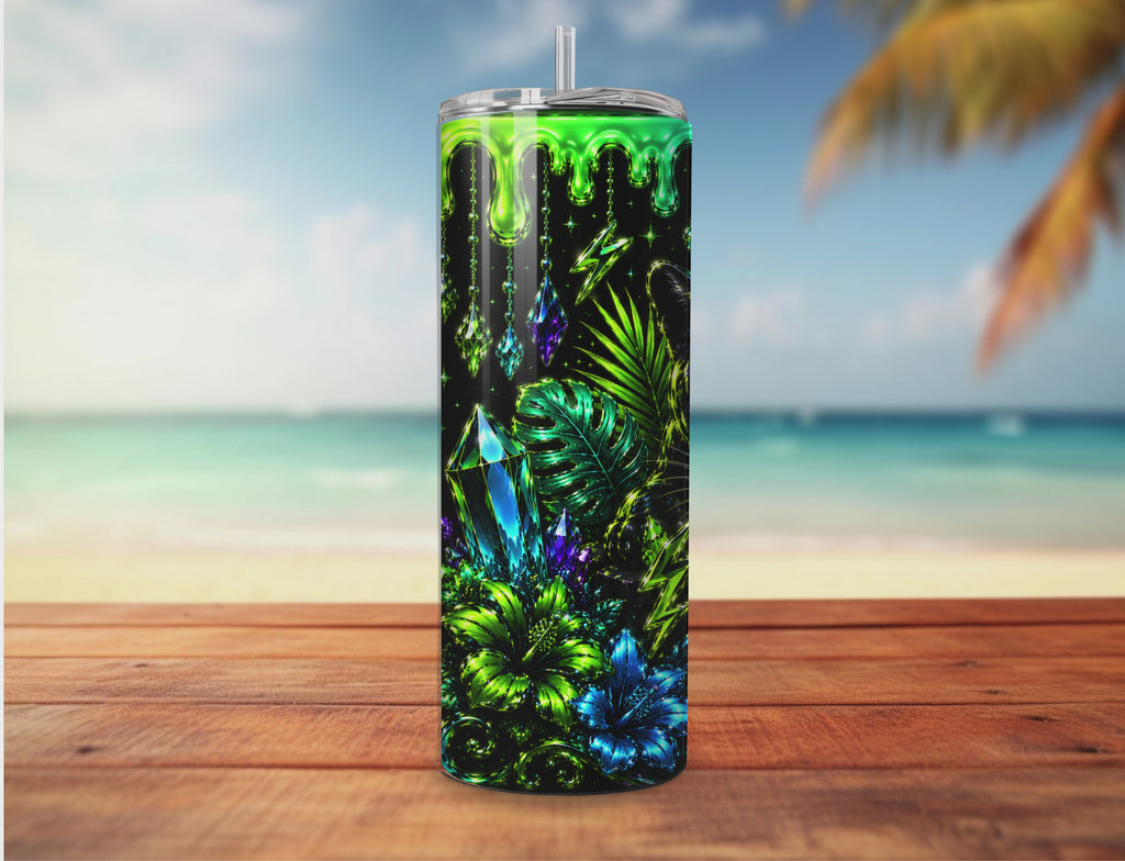 Emberwing Enchantment Tumbler Wrap PNG | Jeweled Butterfly, Crystal & Floral Sublimation Design