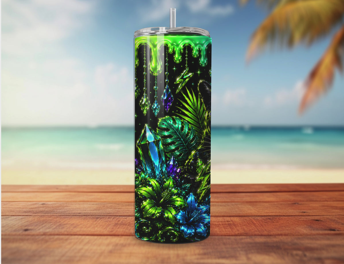 Emberwing Enchantment Tumbler Wrap PNG | Jeweled Butterfly, Crystal & Floral Sublimation Design